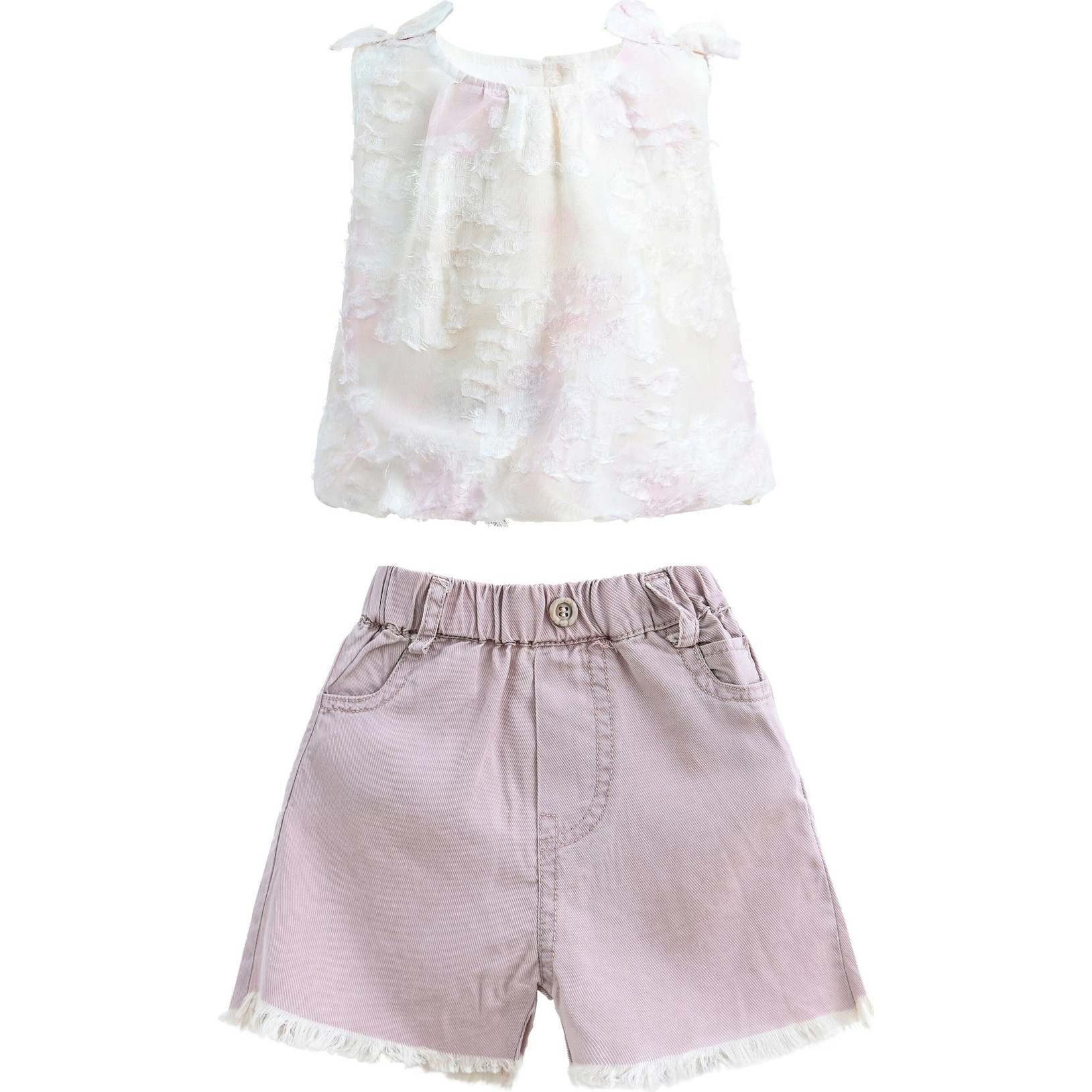 Rose Floral Bow Outfit, Cream - Mixed Apparel Set - 1