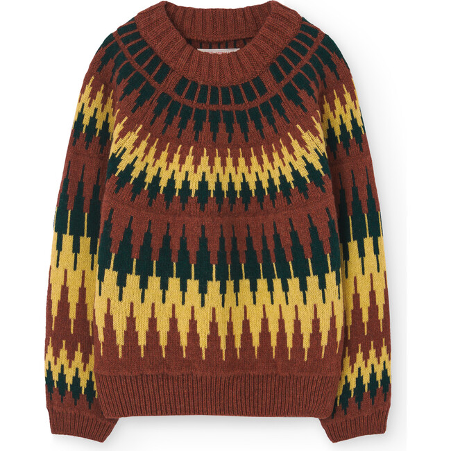 Zig Zag Bull Print Sweater, Brown