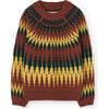 Zig Zag Bull Print Sweater, Brown - Sweaters - 1 - thumbnail