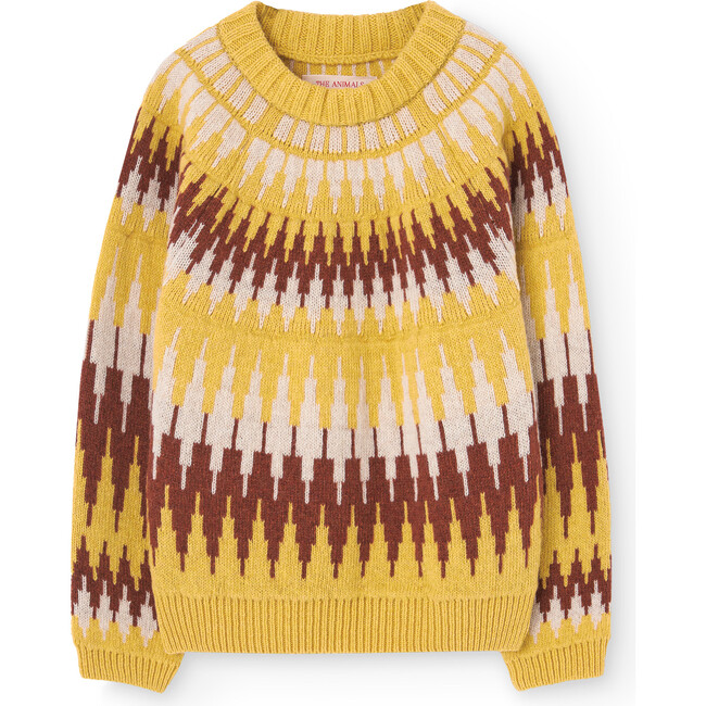 Zig Zag Bull Print Sweater, Yellow