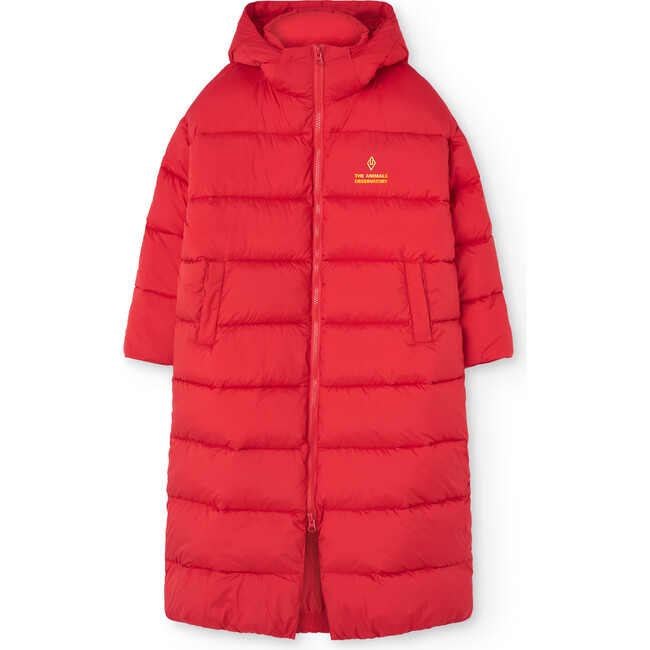 Calf Striped Relaxed Fit Padded Jacket, Red