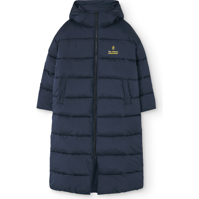 Calf Striped Relaxed Fit Padded Jacket, Navy