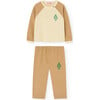 Baby Bicolor 2-Piece Raglan Sleeve T-Shirt & Pant Set, Brown - Two Pieces - 1 - thumbnail