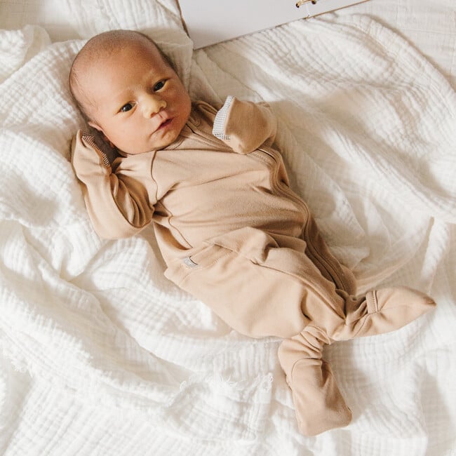 Viscose From Bamboo Organic Cotton Baby Footie, Sandstone - Footie Pajamas - 5