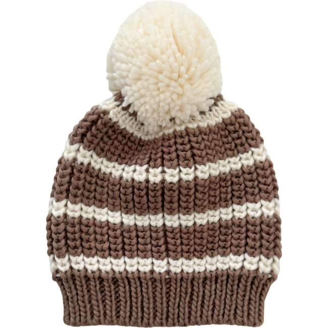 Rib Knit Stripe Hat, Tan - Hats - 1