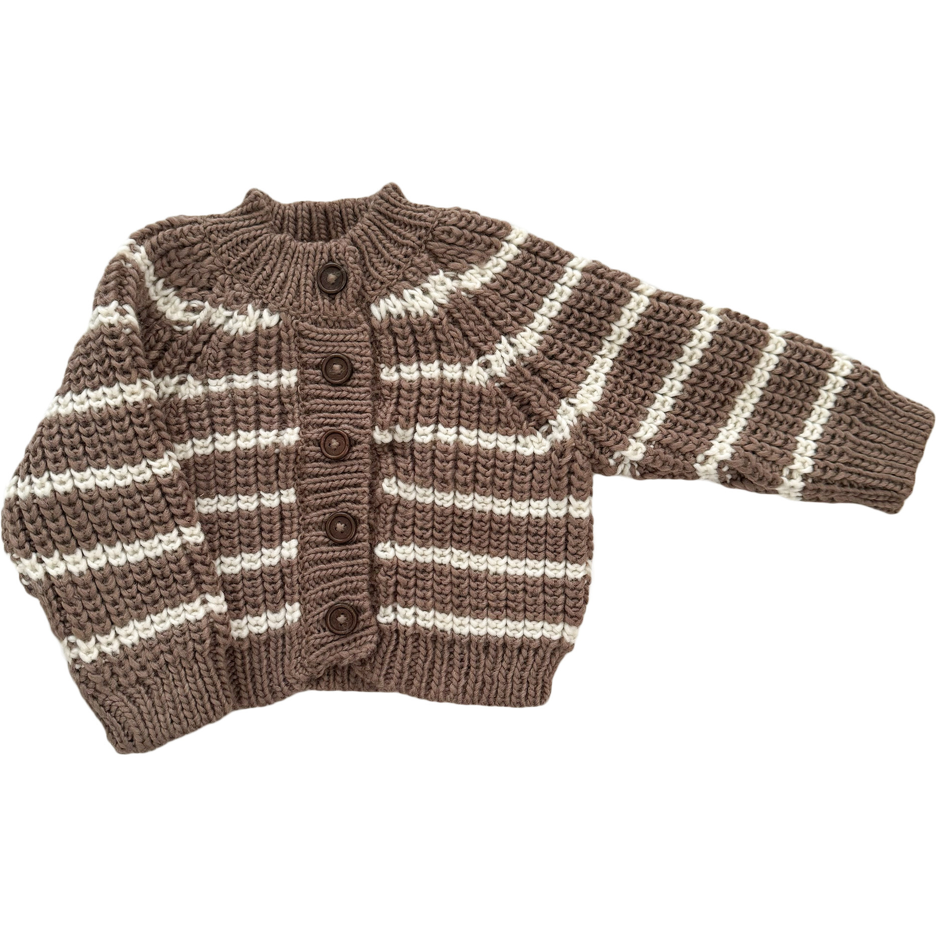 Rib Knit Stripe Cardigan, Tan - Cardigans - 1