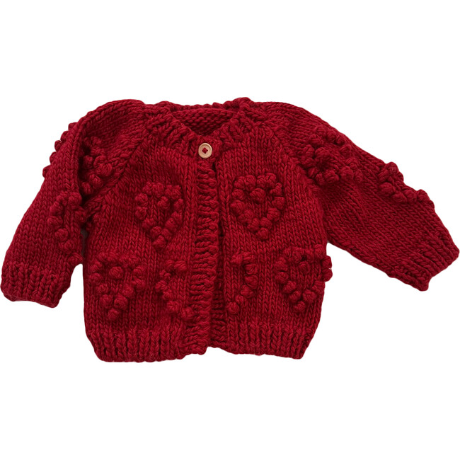 Heart Popcorn Cardigan, Red