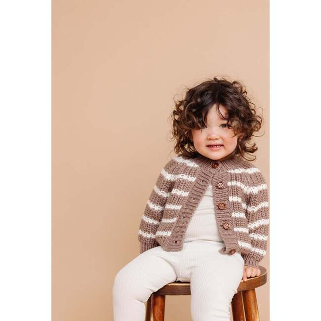 Rib Knit Stripe Cardigan, Tan - Cardigans - 5