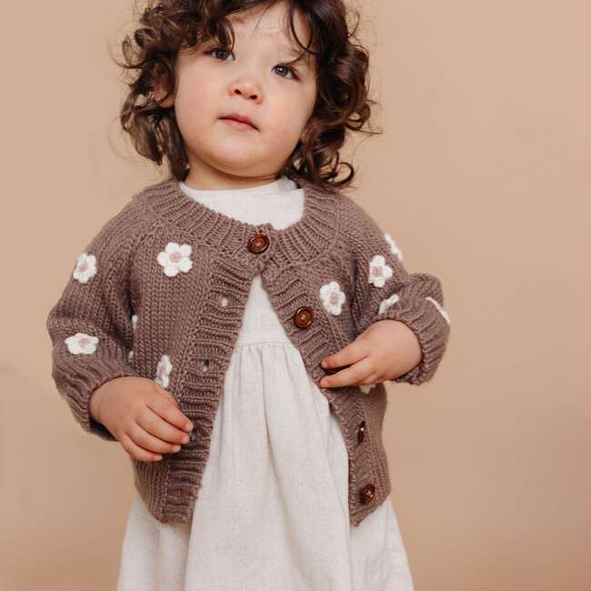 Flower Cardigan, Tan - Cardigans - 2