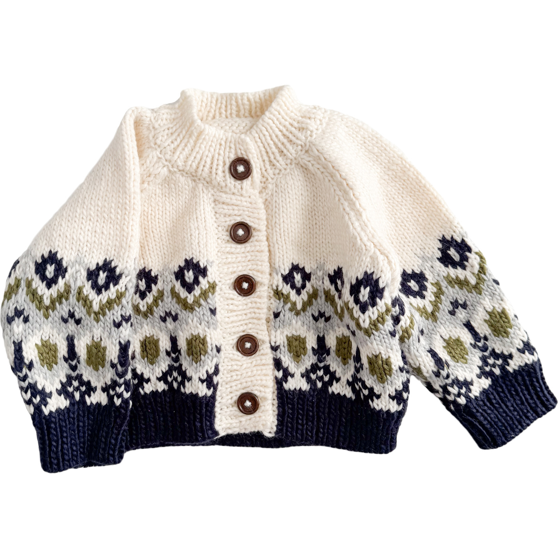 Fairisle Knit Cardigan, Navy - Cardigans - 1