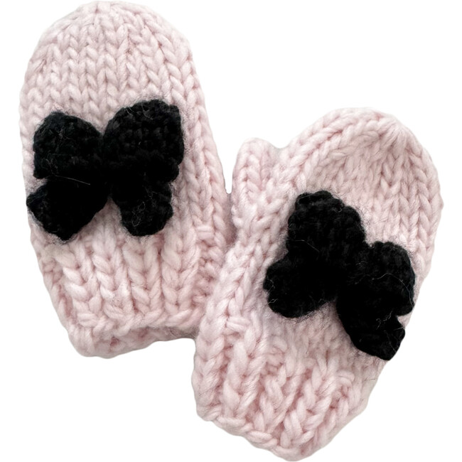 Bow Mittens, Baby Pink/Black