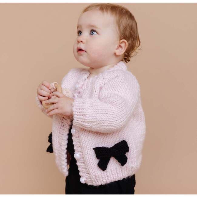 Bow Cardigan, Baby Pink/Black - Cardigans - 2