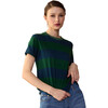 Women's Striped Regular Fit Tee, Navy & Green - T-Shirts - 1 - thumbnail