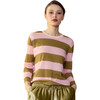 Women's Striped Long Sleeve Everyday Tee, Pink & Olive - T-Shirts - 3