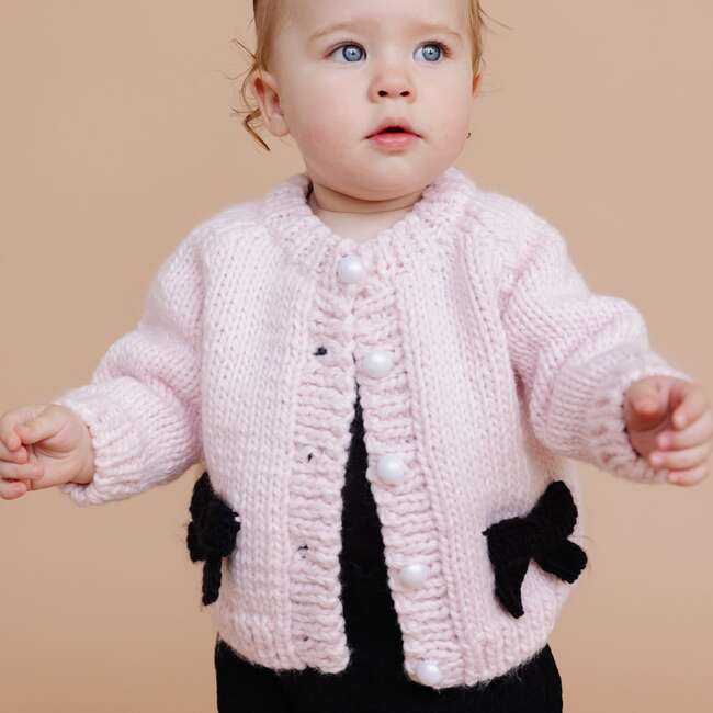 Bow Cardigan, Baby Pink/Black - Cardigans - 3