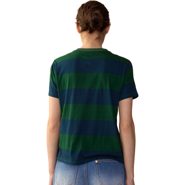 Women's Striped Regular Fit Tee, Navy & Green - T-Shirts - 3