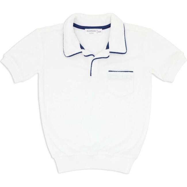 Unisex White French Terry Polo With Navy Trim
