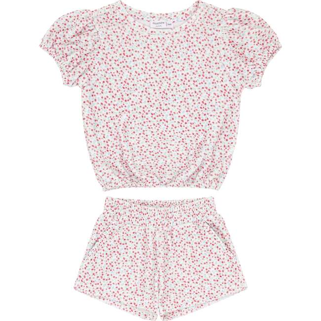 Girls Regatta Red Ditsy Floral Puff Sleeve French Terry Set