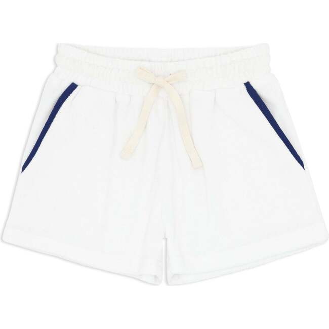 Boys White French Terry Shorts With Navy Trim