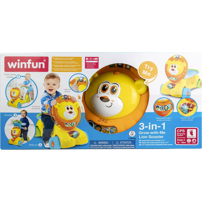 Winfun: 3-In-1 Grow-With-Me Lion Scooter - Lights & Sounds - Balance Bikes - 4