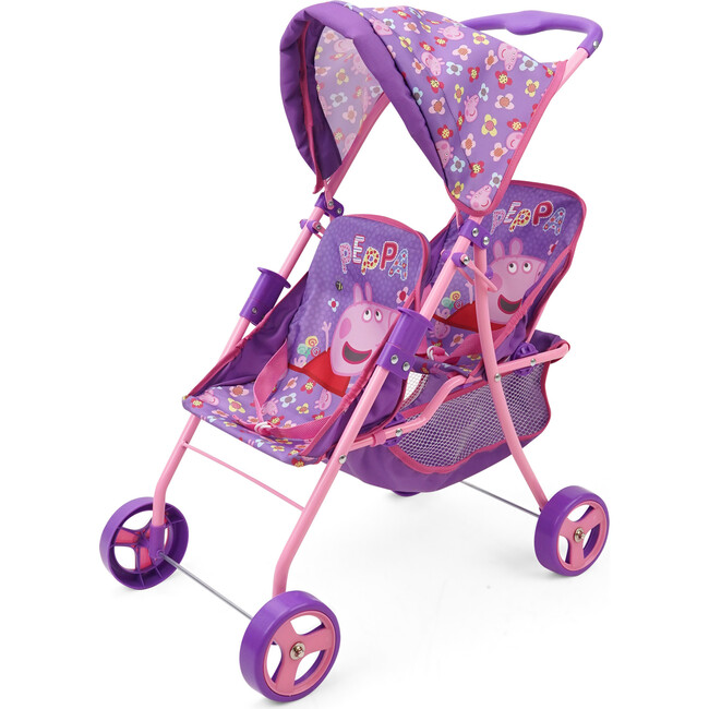 Peppa Pig: Doll Twin Stroller - Purple, Pink, Flowers