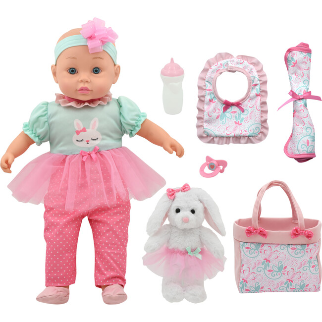 Little Darlings: 16" The Little Ballerina Set - Bunny, Green, Pink - Doll Accessories - 1