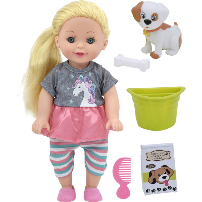 Lil Tots: 14" Talking Pet Grooming Playset - Doll, Pink-Grey-Green-Unicorn