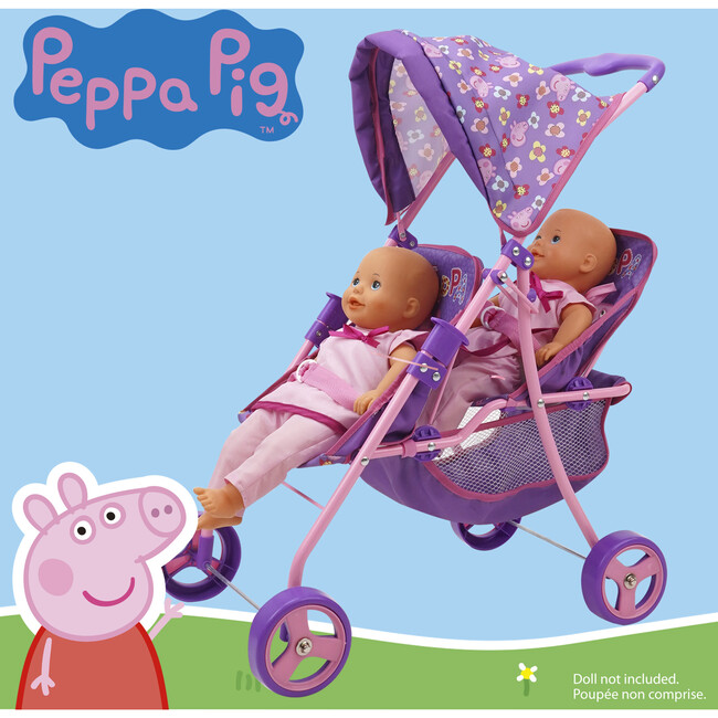 Peppa Pig: Doll Twin Stroller - Purple, Pink, Flowers - Doll Accessories - 2