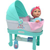 Little Darlings: 12" Bassinet Baby Doll Set - Teal, Pink, Stars - Doll Accessories - 3