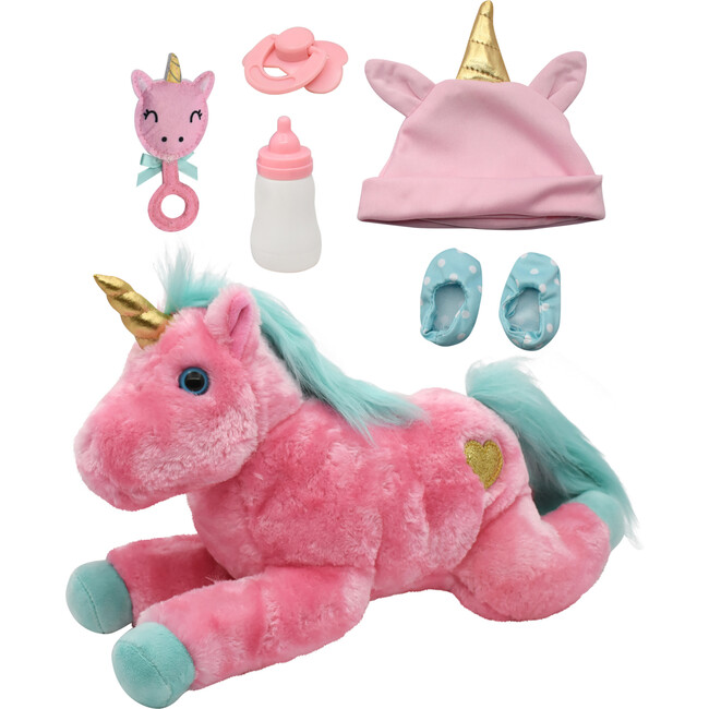 Little Darlings: 15" Hop On Baby Set - Unicorn, Pink, Green - Doll Accessories - 3