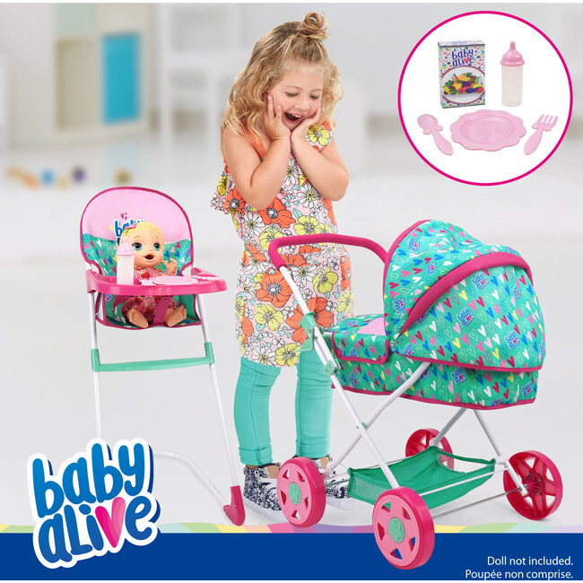 Baby Alive: Travel N' Feed Set - 7pcs - Green, Pink, Hearts - Doll Accessories - 2