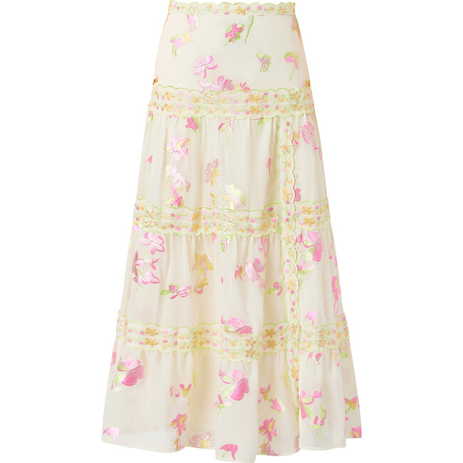 Antoinette Floral Print Embroidered Maxi Skirt, Ivory
