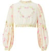 Antoinette Floral Print Bishop Sleeve Top, Ivory - Blouses - 1 - thumbnail