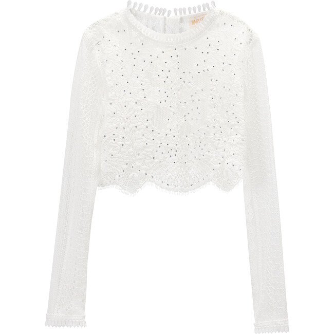 Rose Long Lace Sleeve Top, Ivory