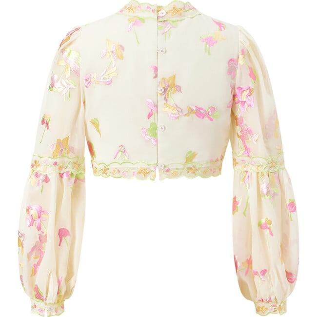 Antoinette Floral Print Bishop Sleeve Top, Ivory - Blouses - 2