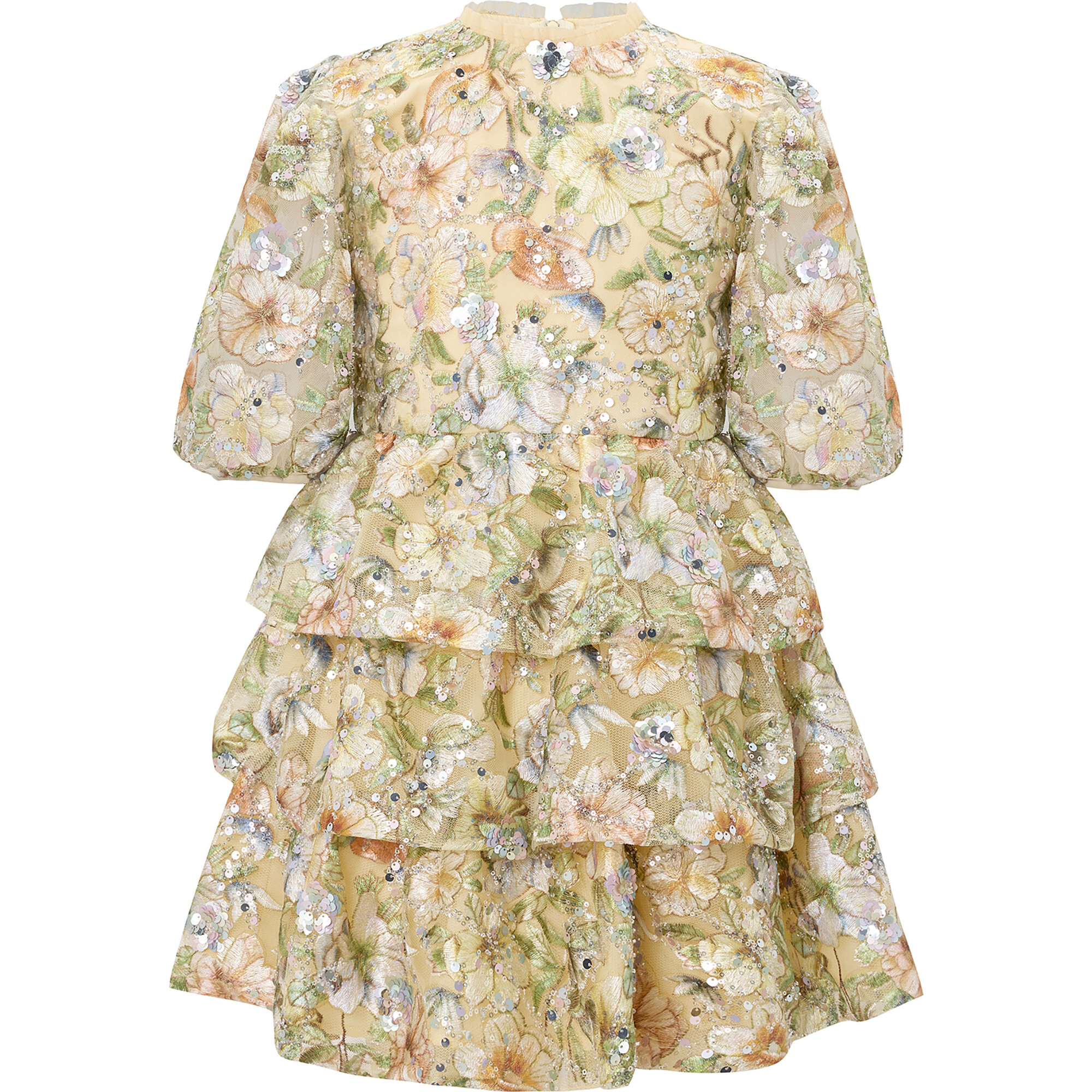 Clarissa Embroidered Puff Sleeve Mini Dress, Floral - Dresses - 1