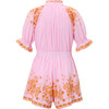 Lea Floral Embroidered Short Puff Sleeve Romper, Pink - Rompers - 2