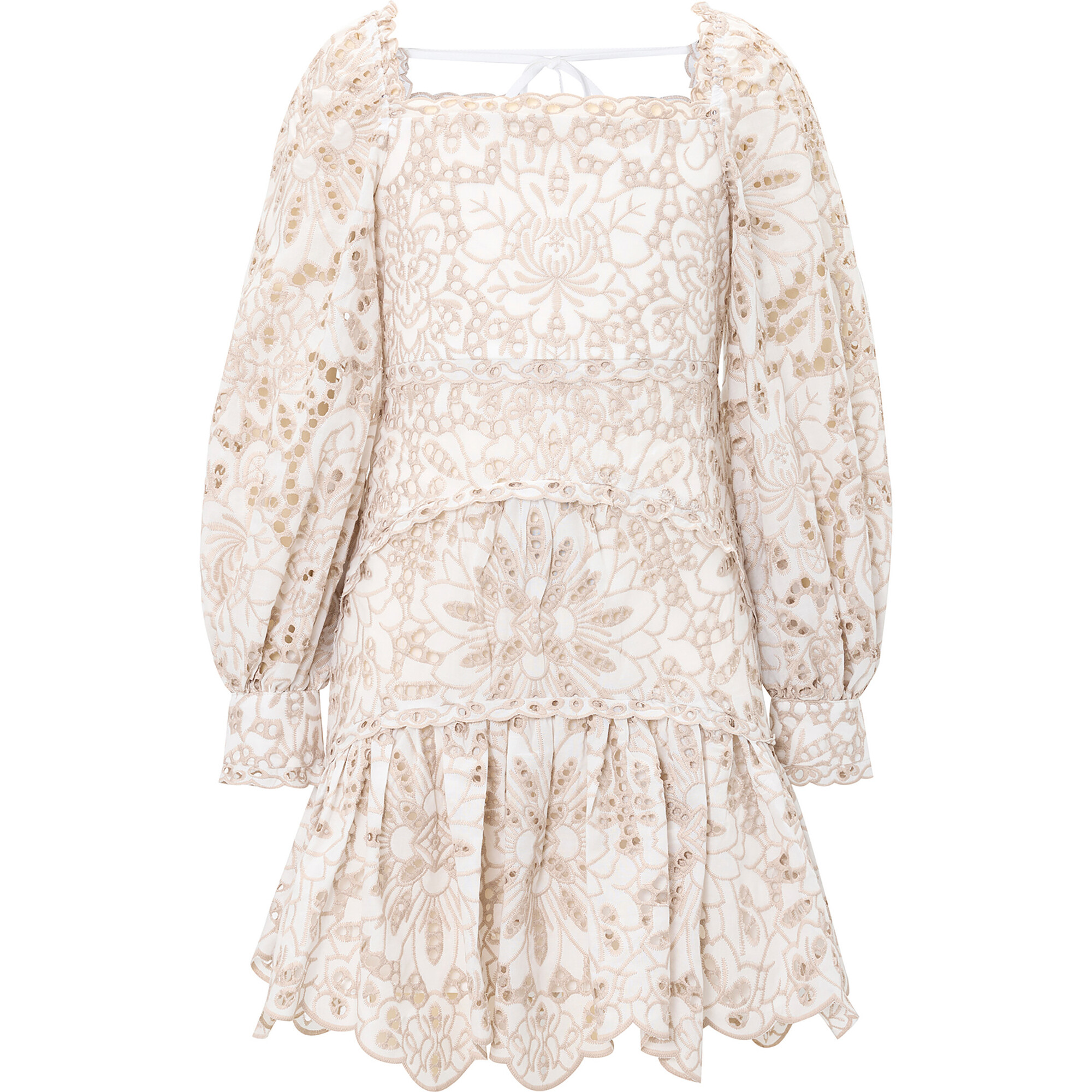 Lily Embroidered Long Sleeve Mini Dress, Cream - Dresses - 1