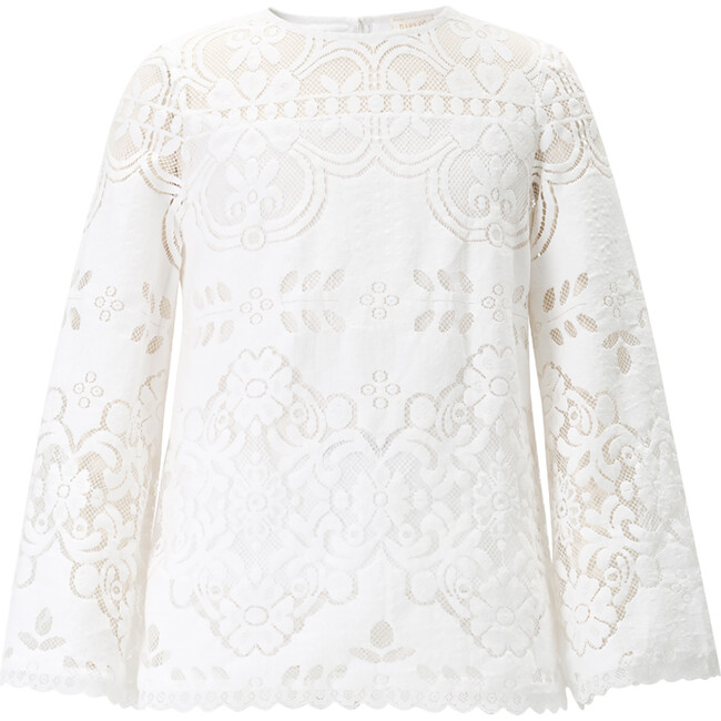 Estelle Lace Long Flared Sleeve Top, Ivory