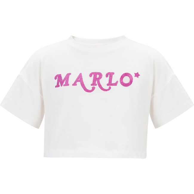 Abigail Logo Embroidered Cropped T-Shirt, Ivory