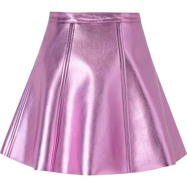 Abigail Vegan Leather Mini Skirt, Metallic Pink - Skirts - 2