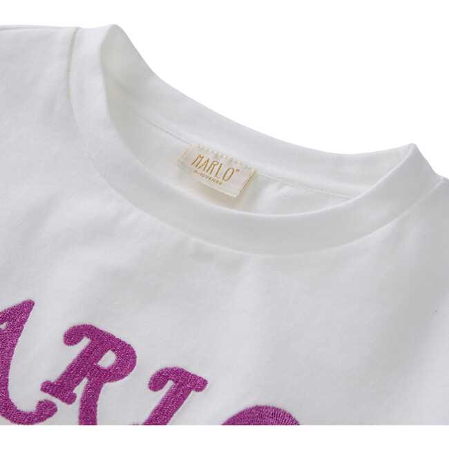 Abigail Logo Embroidered Cropped T-Shirt, Ivory - T-Shirts - 3