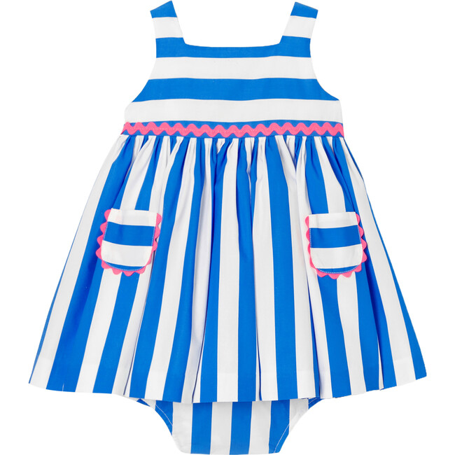 Baby Girl Striped Dress, White & Blue