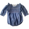 Chambray Hearts Long Sleeve Smocked Ruffle Bubble, Blue & Pink - Rompers - 1 - thumbnail