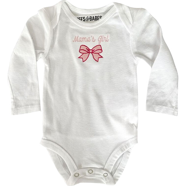 Baby Embroidered Bow Stitch Long Sleeve Bodysuit, White