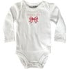 Baby Embroidered Bow Stitch Long Sleeve Bodysuit, White - Onesies - 1 - thumbnail