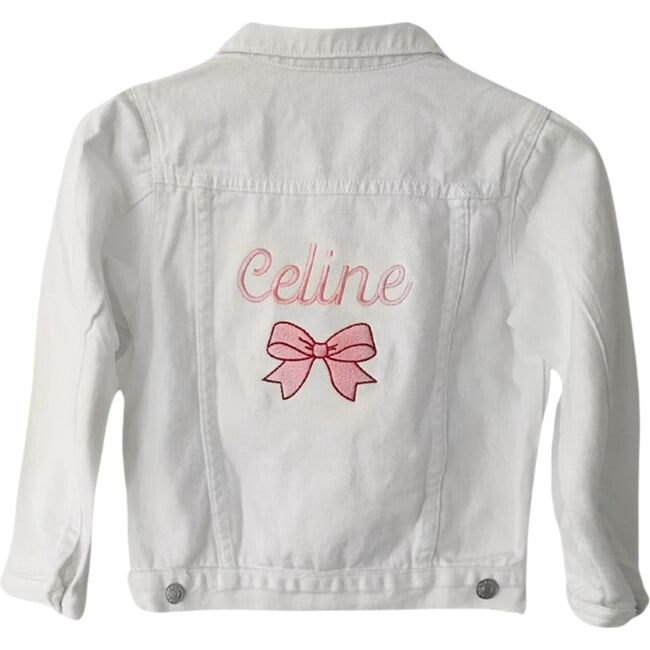 Embroidered Bow Stitch Back Denim Jacket, White - Jackets - 2