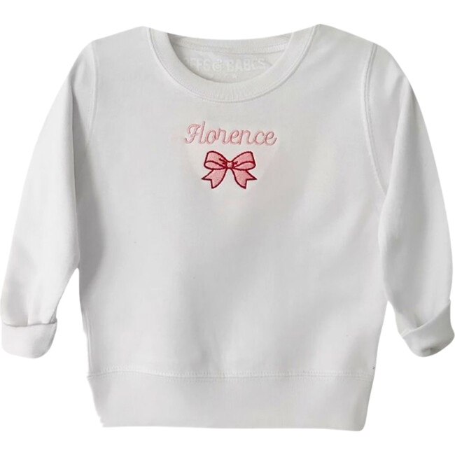 Embroidered Bow Stitch Front Long Sleeve Sweatshirt, White