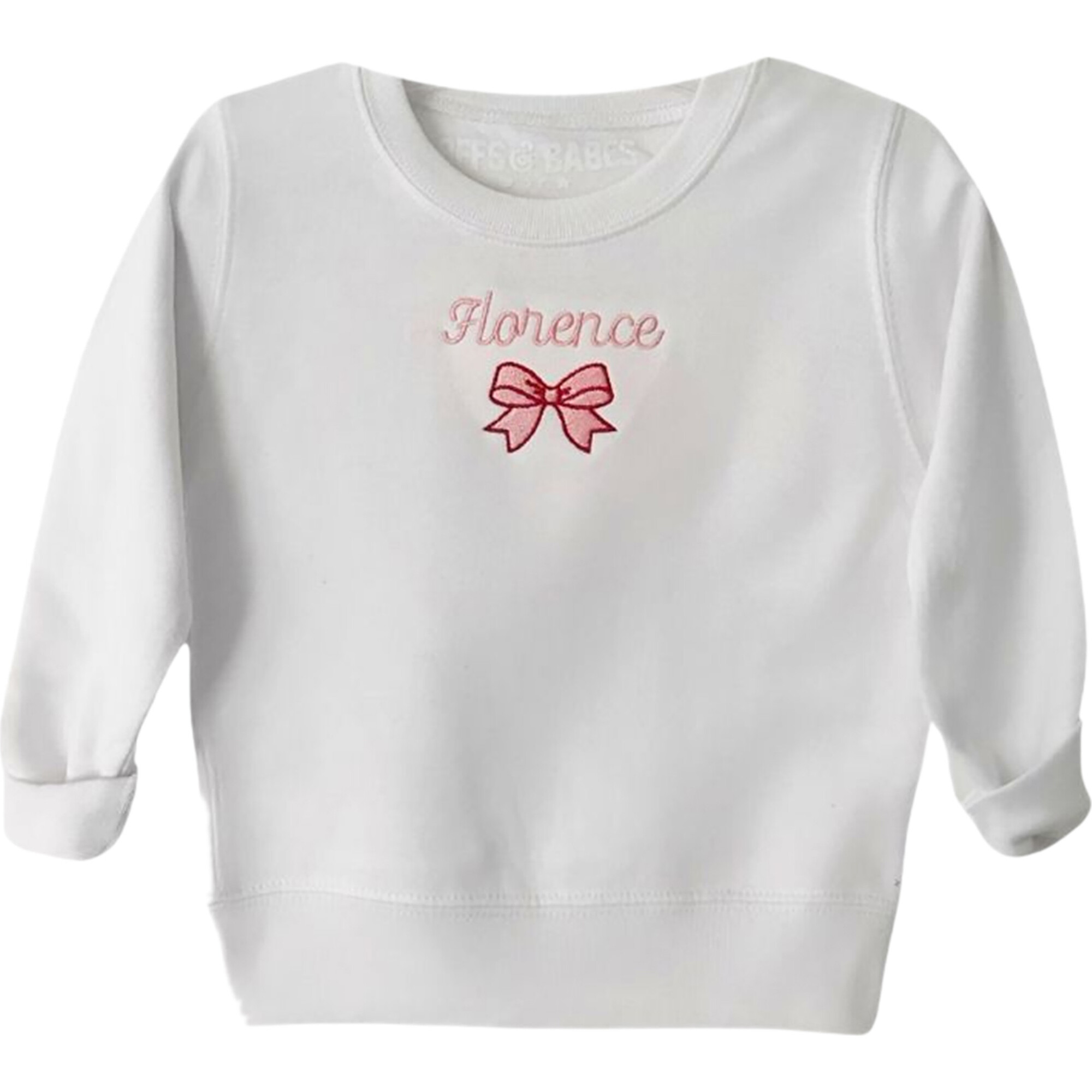 Embroidered Bow Stitch Front Long Sleeve Sweatshirt, White - Sweatshirts - 1