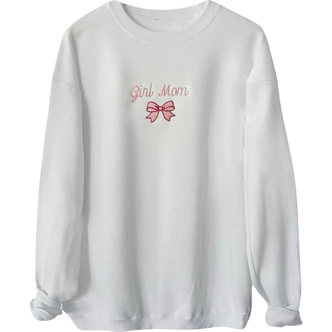 Women's Embroidered Bow Stitch Front Long Sleeve Sweatshirt, White
